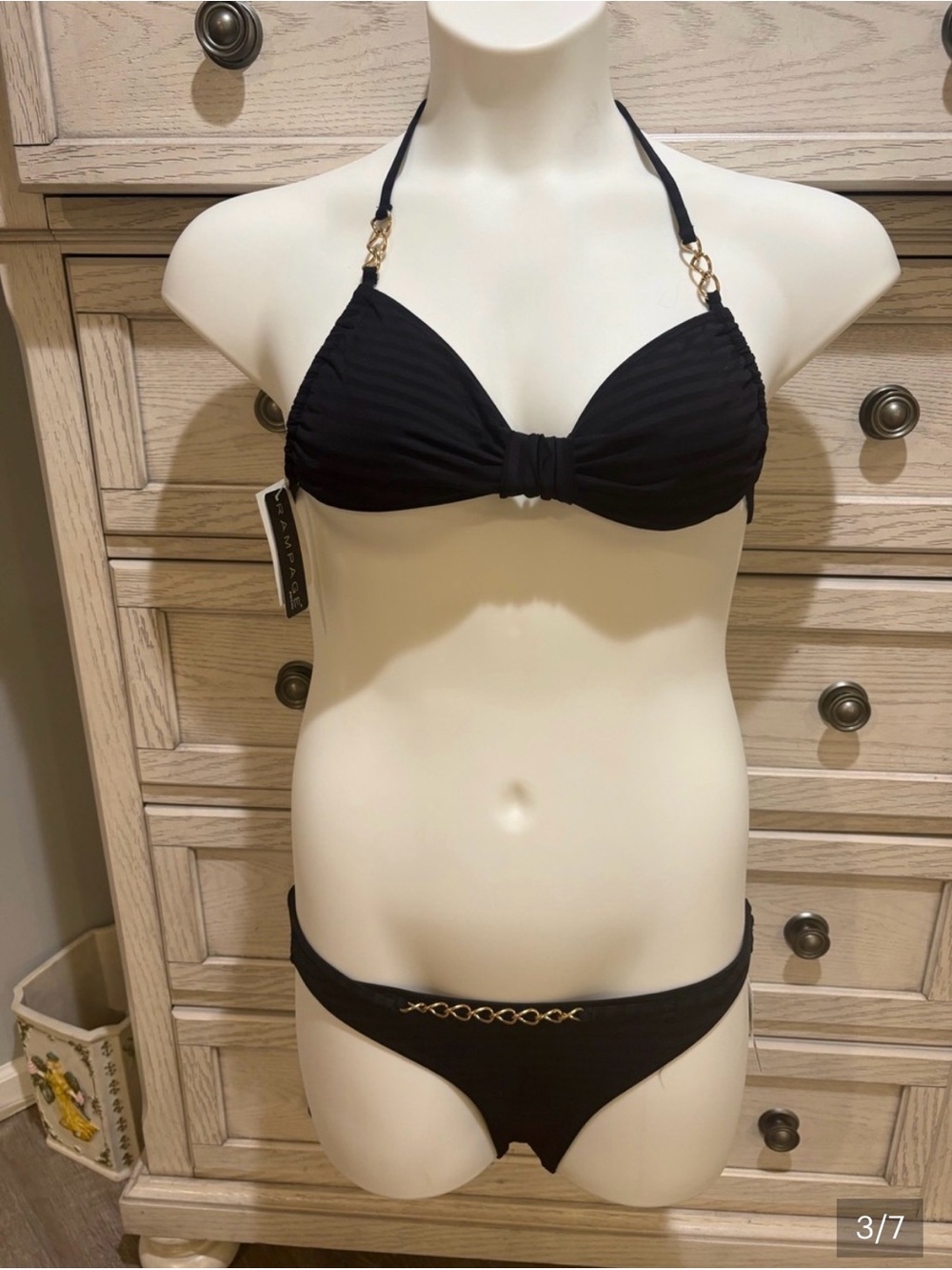 Rampage Black Two-Piece Bikini with Gold Chain Accent